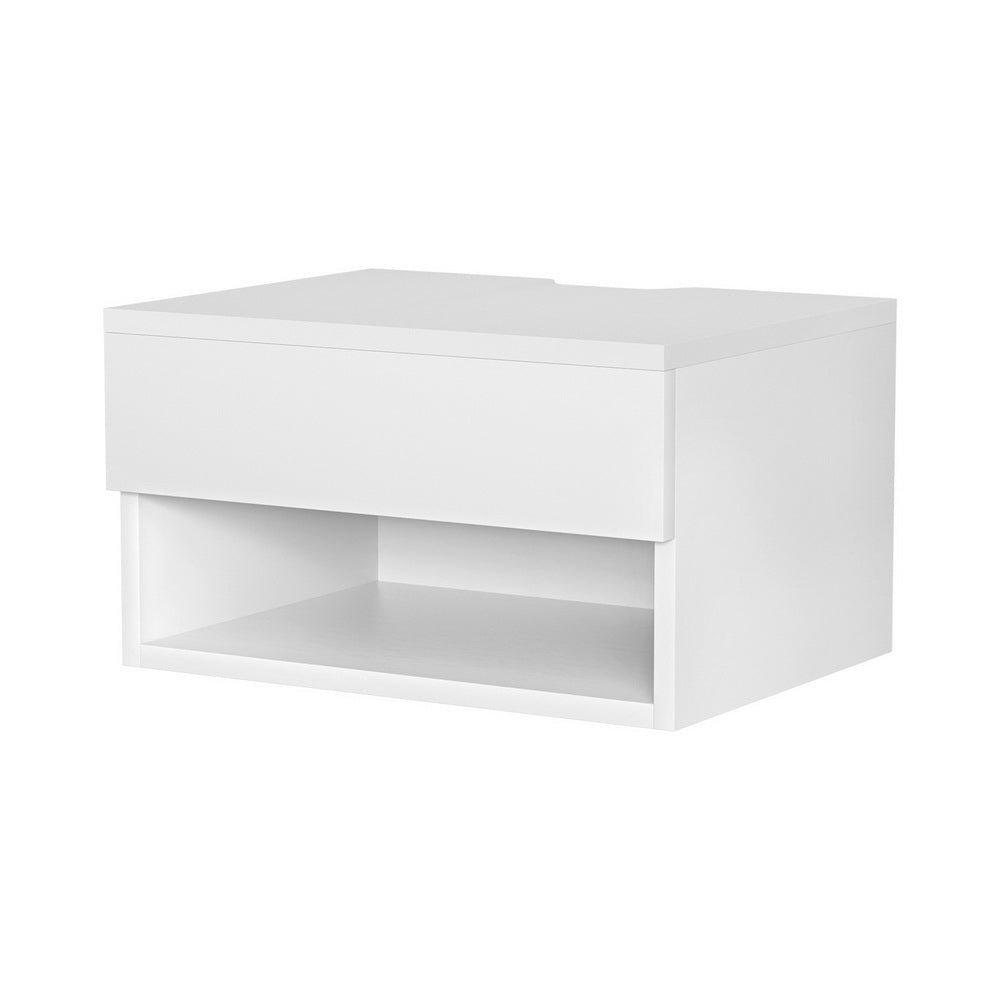 Floating Bedside Table – Drawer, White Particle Board