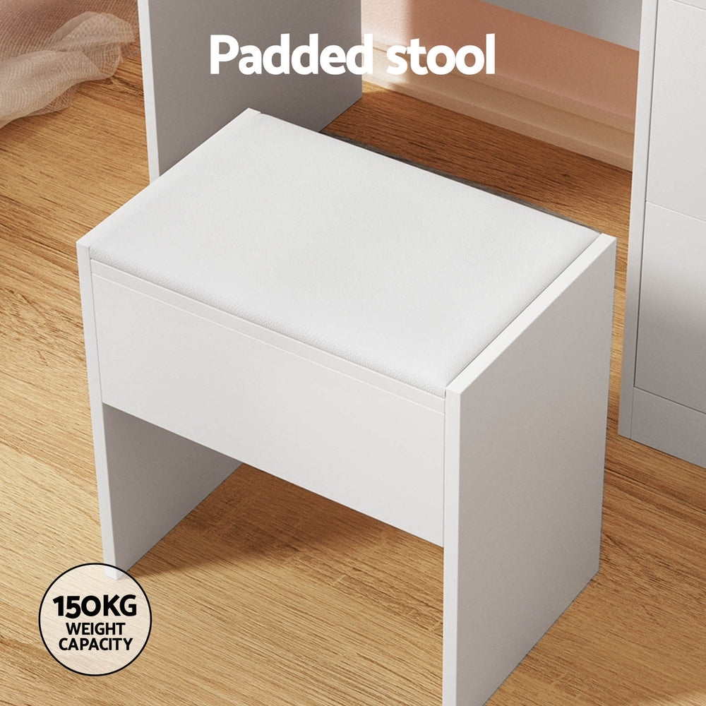 Darcy Dressing Table Set – LED Vanity Mirror, White with Stool