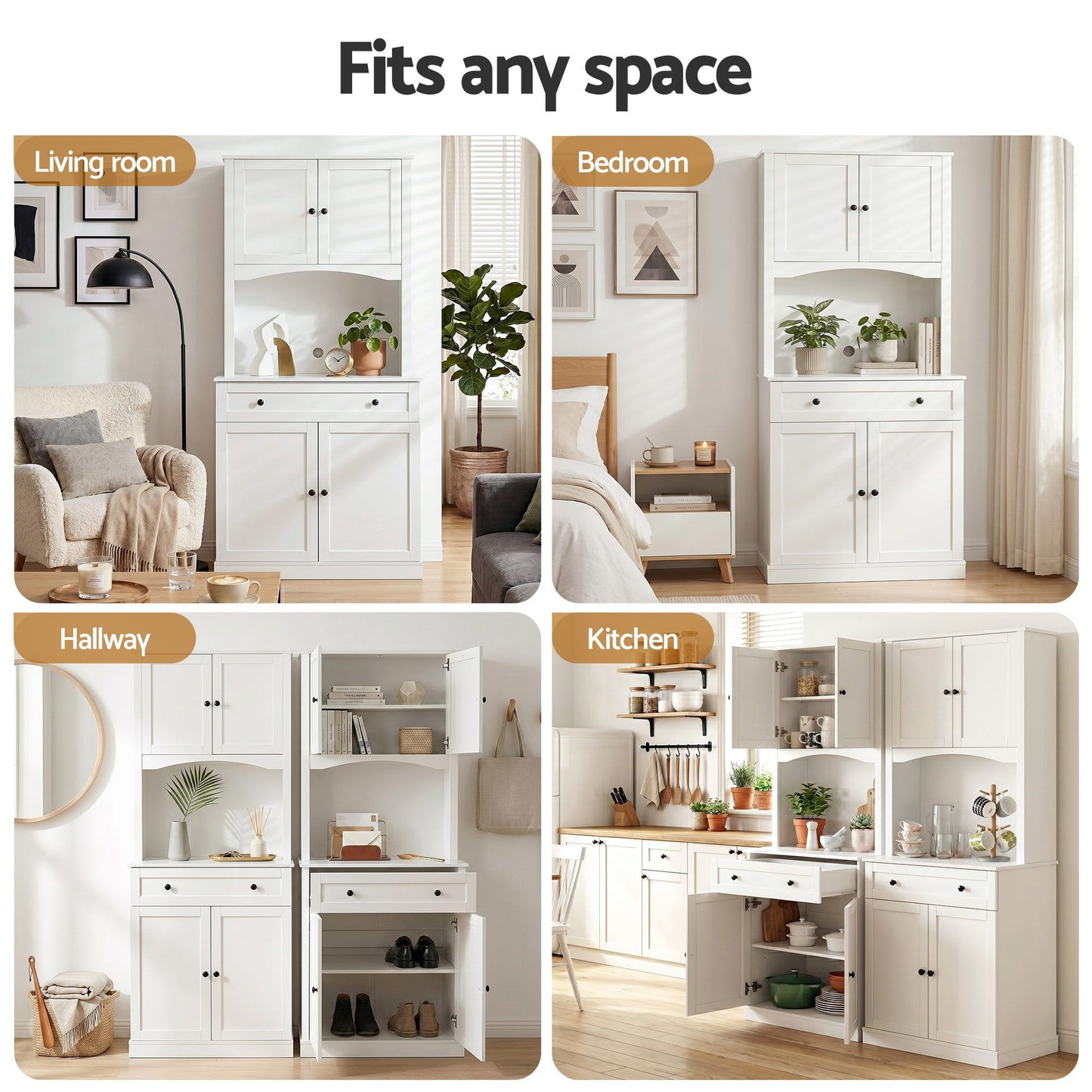 TWSC 2x Buffet Sideboard Hutch Pantry Cabinet Kitchen Storage BEINI White