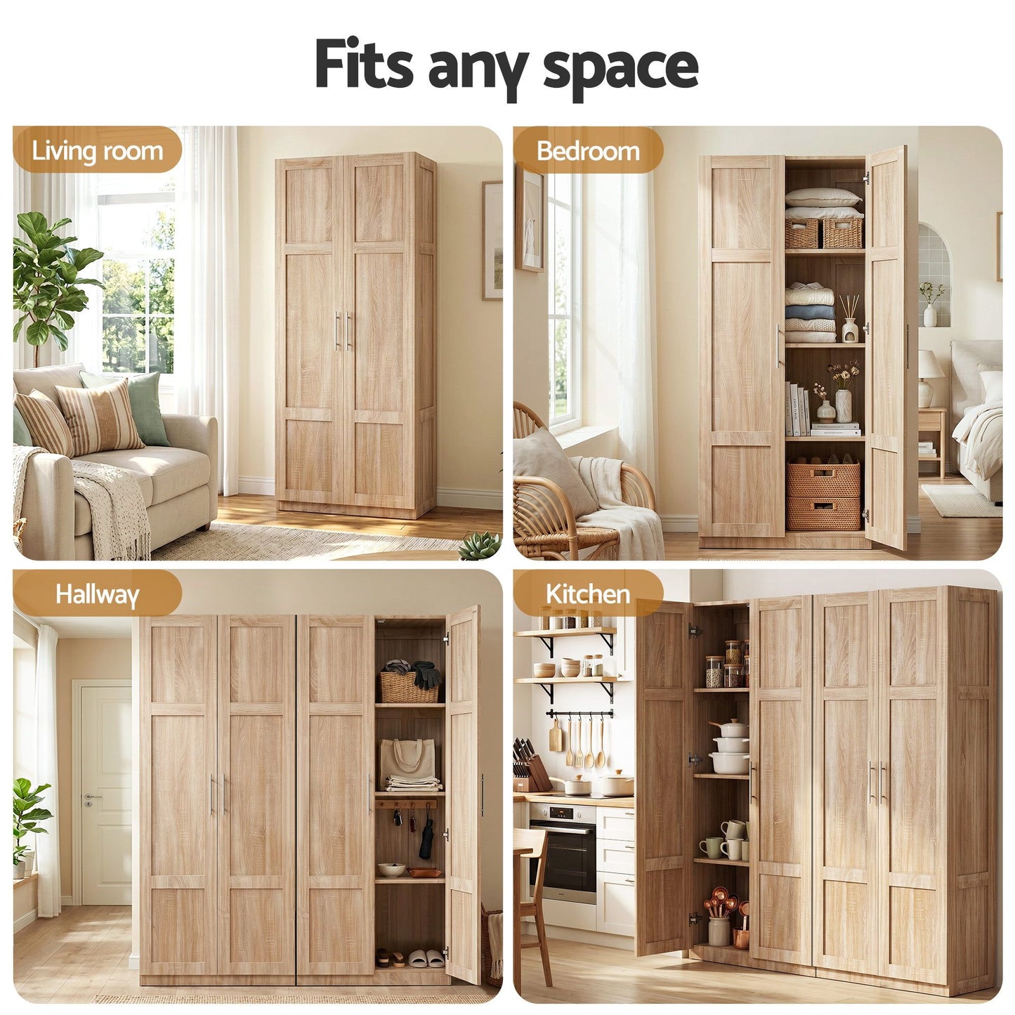 TWSC 2x Buffet Sideboard Cabinet Pantry Hutch Kitchen Storage Organiser Pine