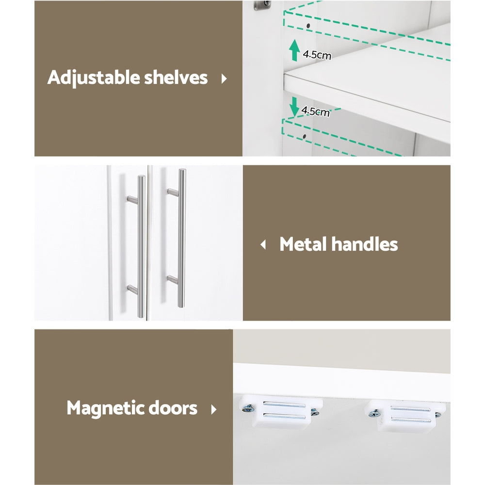 2-Door Buffet Sideboard Cabinet – White, Tall Storage Cupboard