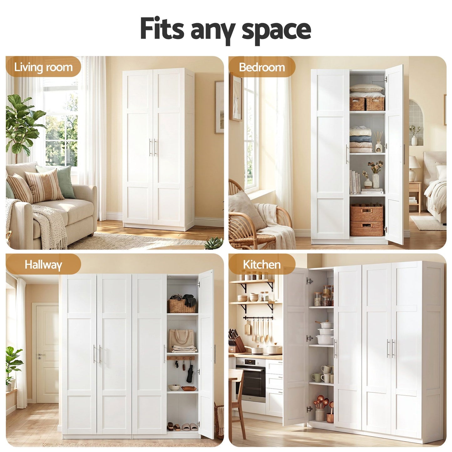 TWSC 2x Buffet Sideboard Cabinet Pantry Hutch Kitchen Storage Organiser White