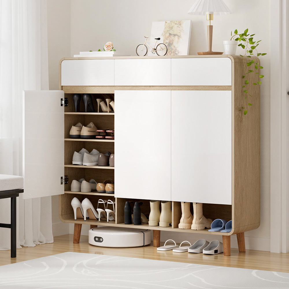 Shoe Rack Cabinet – 25 Pairs Storage, Pine and White Finish