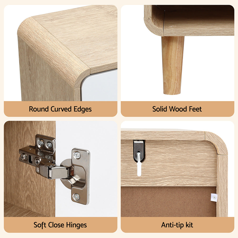 TWSC Shoe Rack Cabinet 20 Pairs Storage Cupboard Pine&White