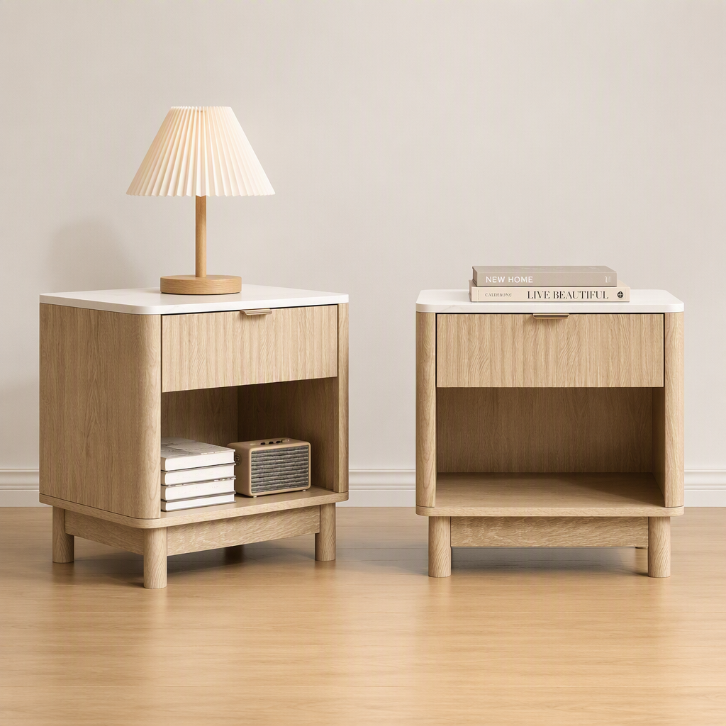 Artiss 2X Bedside Table Nightstand 1 Drawer Shelves Pine