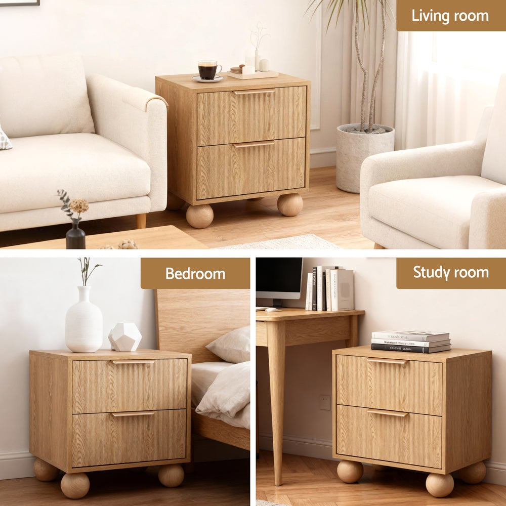 Rattan Bedside Table – Two Drawers, Pine Finish