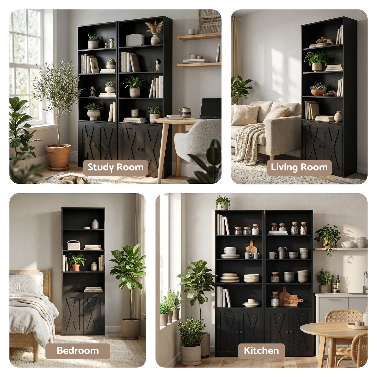 TWSC 6-Tier Bookshelf Display Cabinet Storage Black