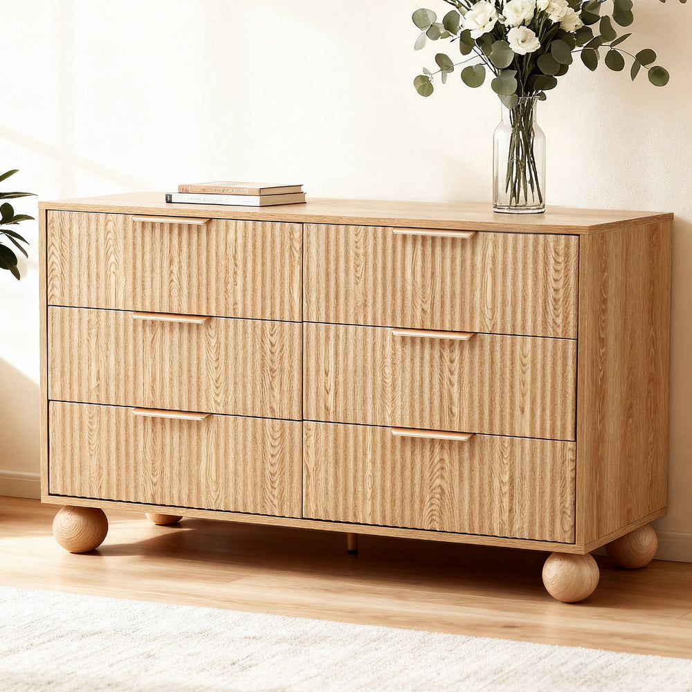 Chest of Drawers Dresser – 6 Drawers, Pine Finish, 120x40x70cm
