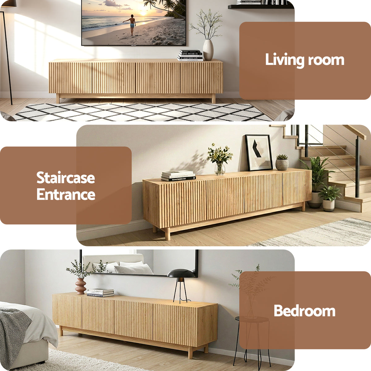 TWSC TV Unit Entertainment Unit Storage Cabinet 180cm Pine