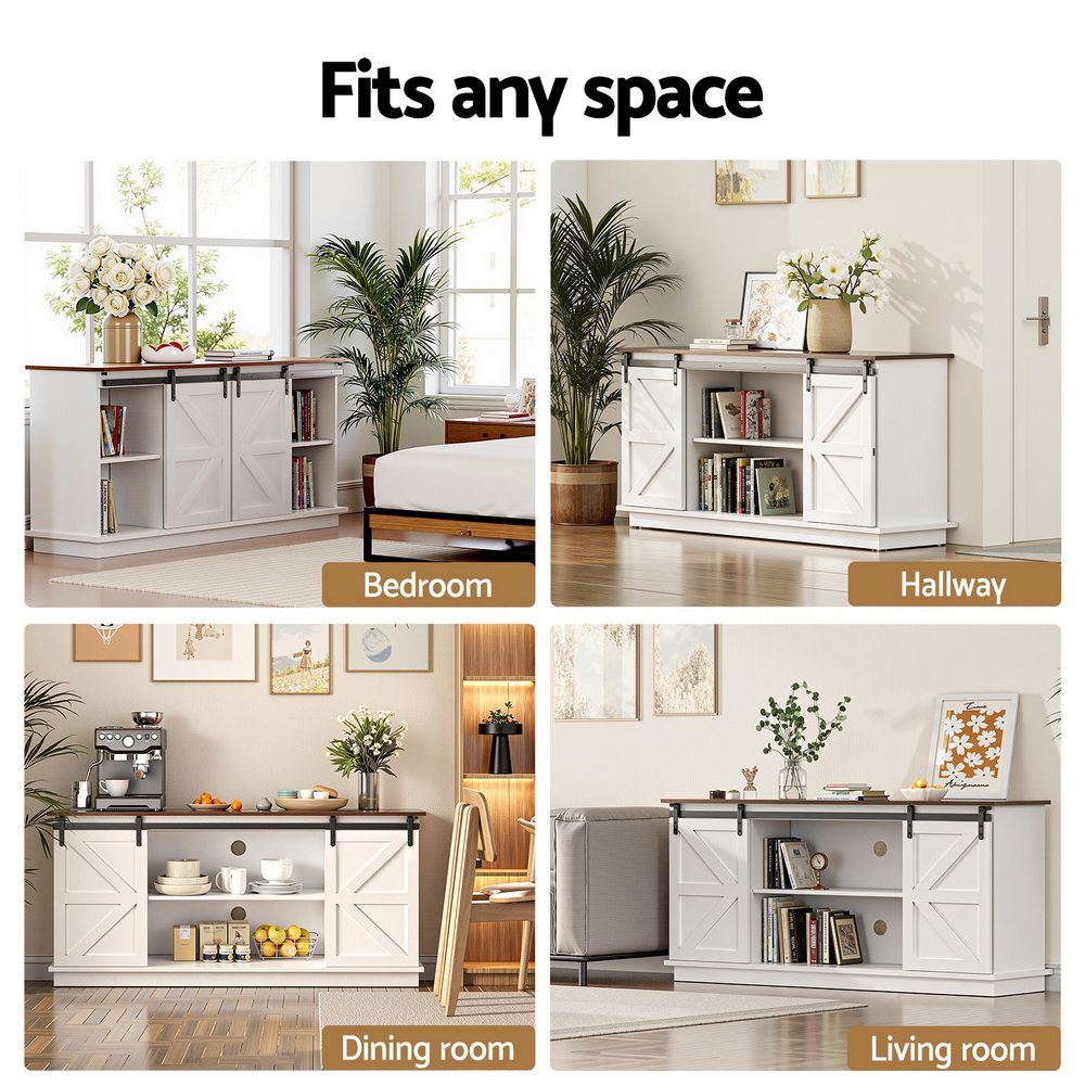 TWSC Buffet Sideboard Storage Cabinet Kitchen Cupboard Sliding Doors White
