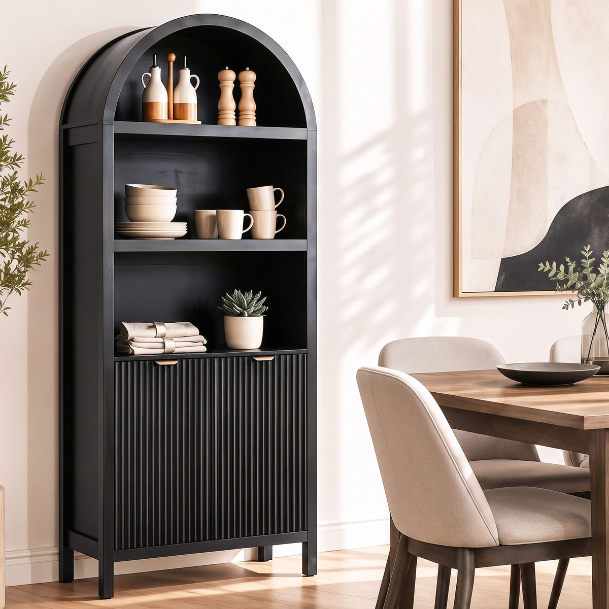 TWSC Buffet Sideboard Cabinet Pantry 180CM Arched Storage Bookshelf Black