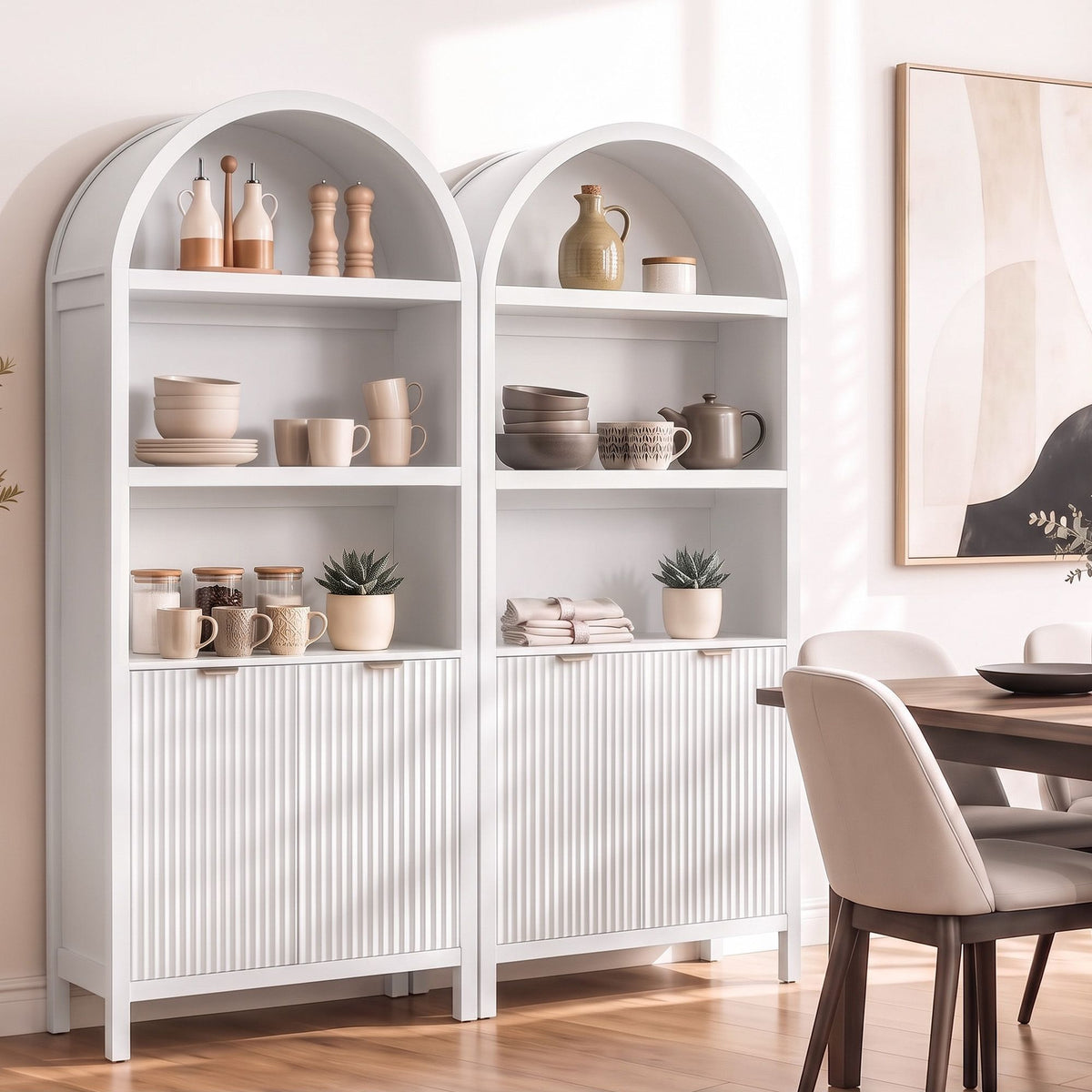 TWSC Buffet Sideboard Cabinet Pantry X2 180CM Arched Storage Bookshelf White