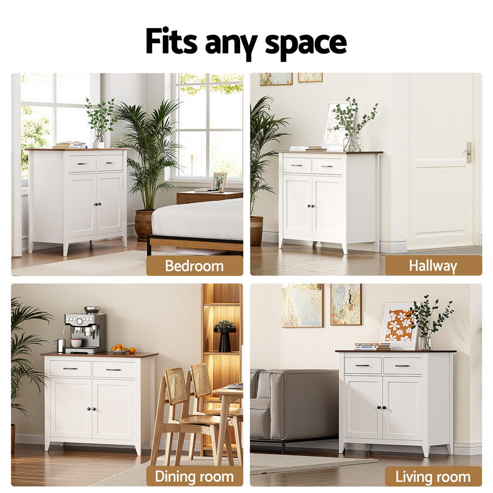 TWSC Buffet Sideboard Storage Cabinet Kitchen Cupboard Hallway 2 Drawers White