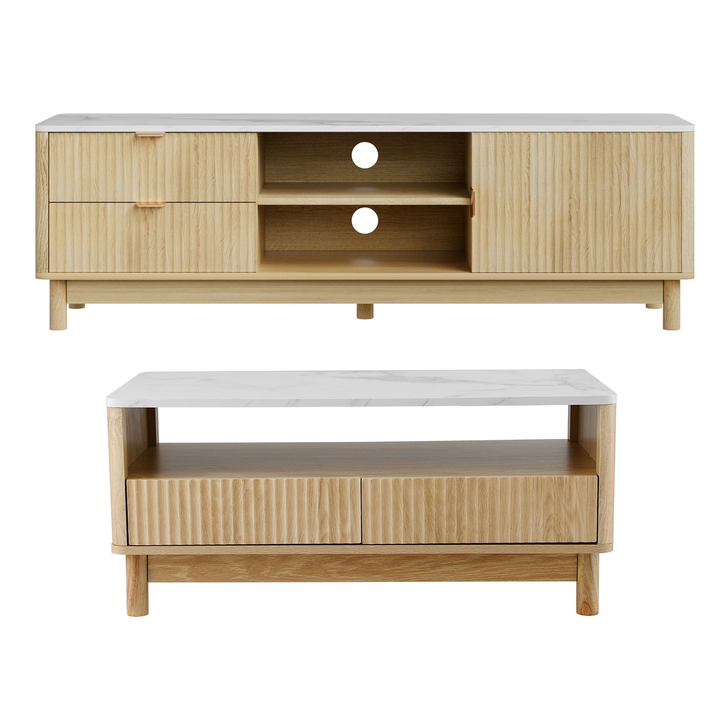 TV Unit and Coffee Table Set – Storage Drawers, Pine Finish