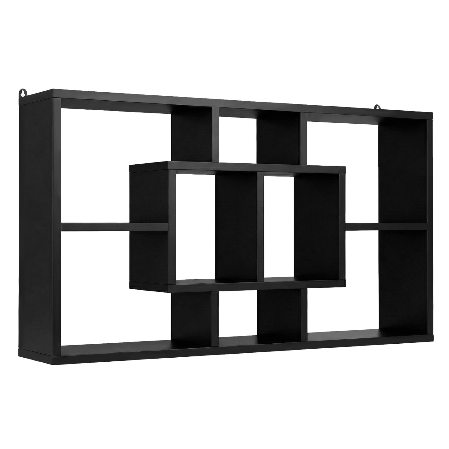 Floating Wall Shelf – Black, 8 Compartments, Versatile Display