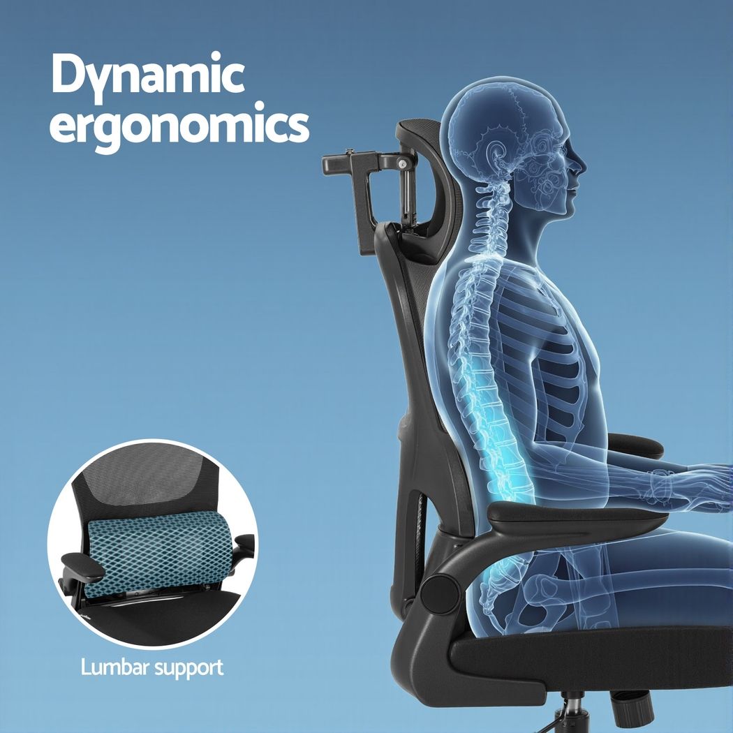 TWSC Office Desk and Chair Set L Shaped Computer Desk 136cm with 2 Tier Storage Shelves, Ergonomic Mesh Office Chair with Adjustable Headrest, Flip-Up Armrests & Lumbar Support