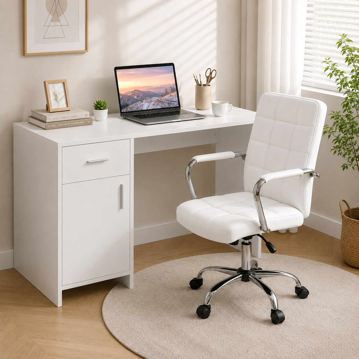 Artiss Office Desk and Chair Set 100cm Computer Desk PU Leather Office Chair