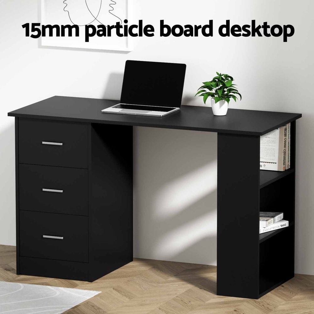 TWSC Office Desk & Chair Set 120cm Computer Desk with 3 Drawers & Open Shelves, Ergonomic Armless Office Chair with Wheels, Height Adjustable for Home Office Study