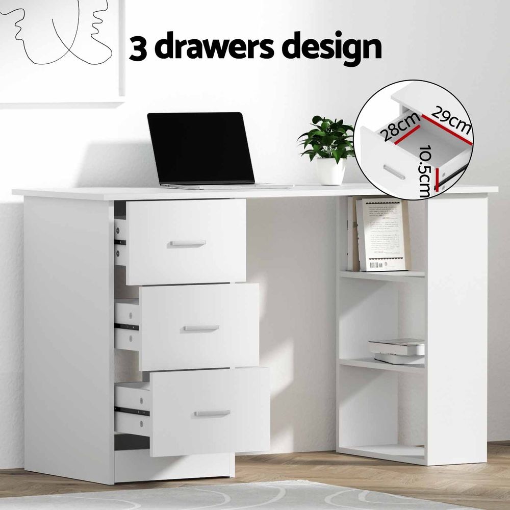 TWSC Computer Desk & Ergonomic Office Chair Set 120cm Home Office Study Desk with 3 Drawers & 3 Shelves, Mesh Computer Chair with Flip-Up Armrests