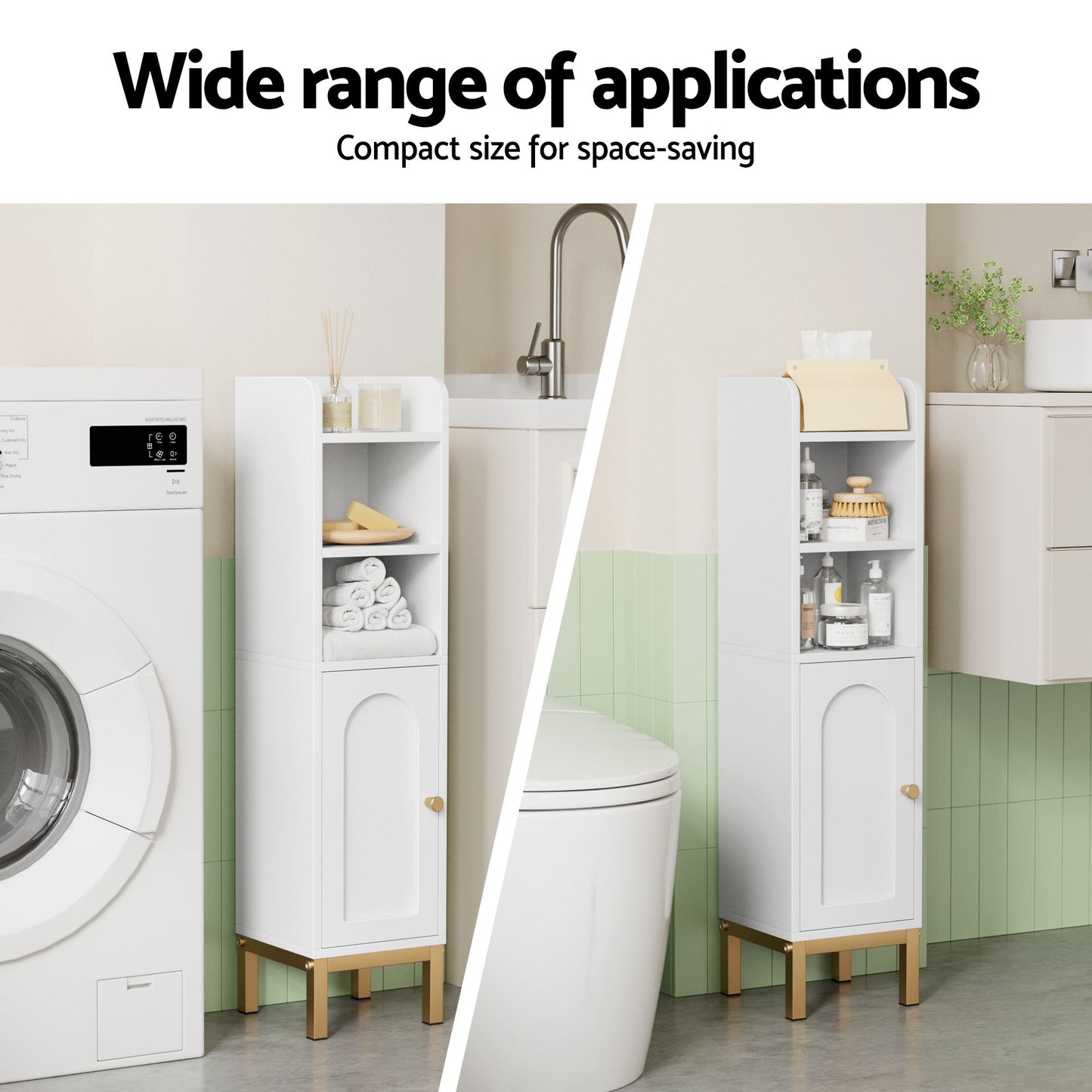 TWSC 2X Bathroom Storage Cabinet Floor Organizer Toilet Corner Adjustable Shelf with Door White