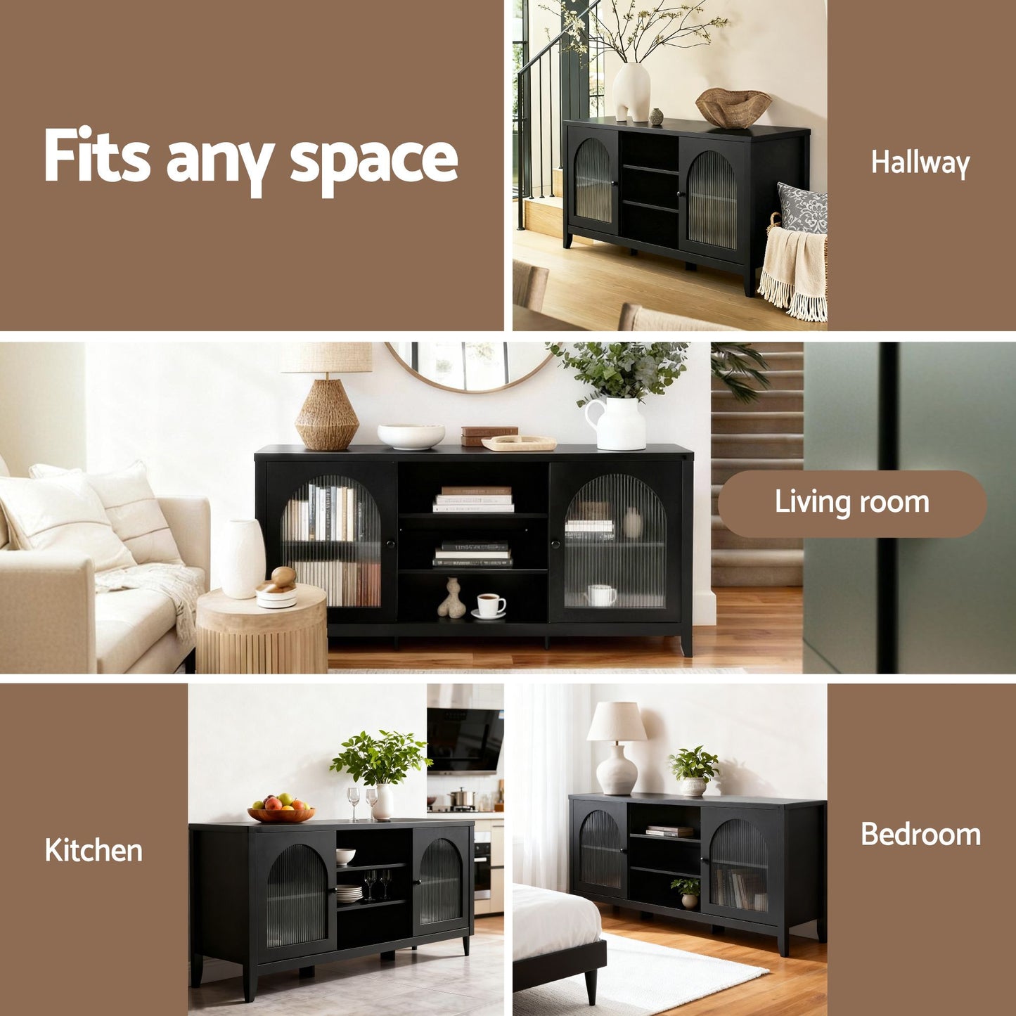 Black buffet sideboard with double doors, modern storage furniture for dining rooms by The Willow Stone Collective