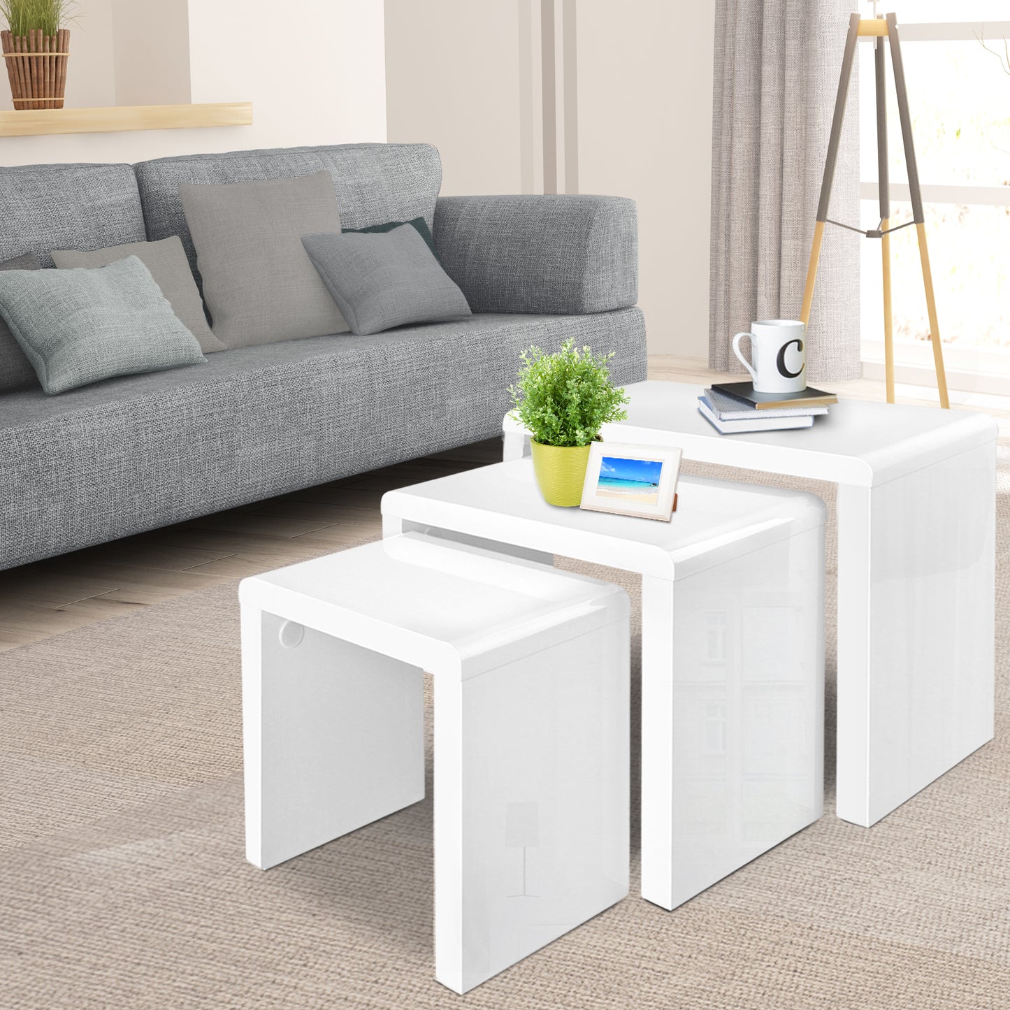 TWSC Nesting Coffee Table Set of 3 Glossy White