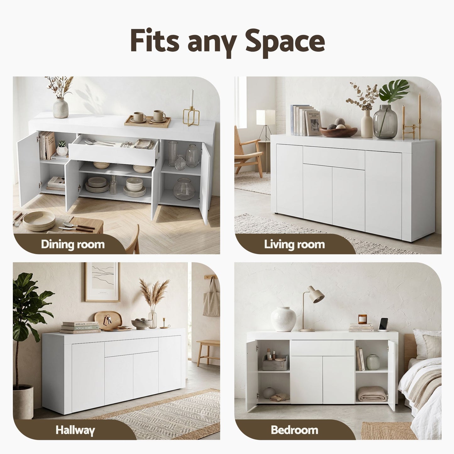 TWSC Buffet Sideboard Cabinet 180cm Cupboard Pantry Storage Drawer White DANA