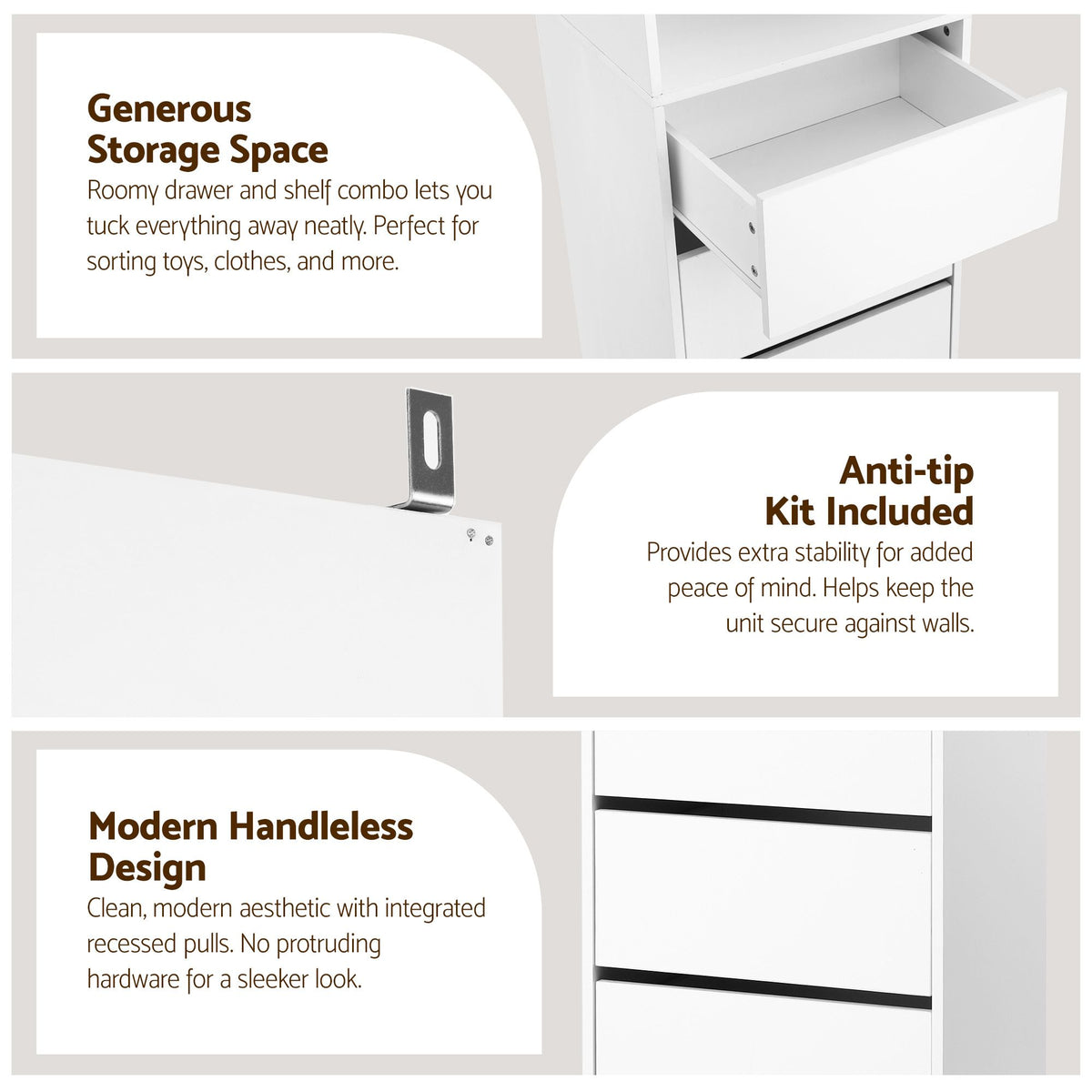 TWSC 2x Chest of 3 Drawers Tallboy Cabinet White