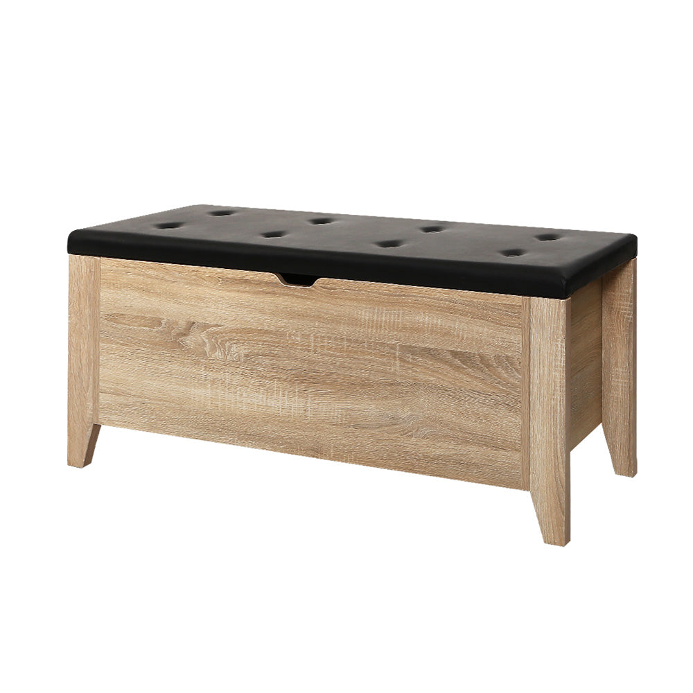 TWSC Storage Ottoman Blanket Box Leather Oak