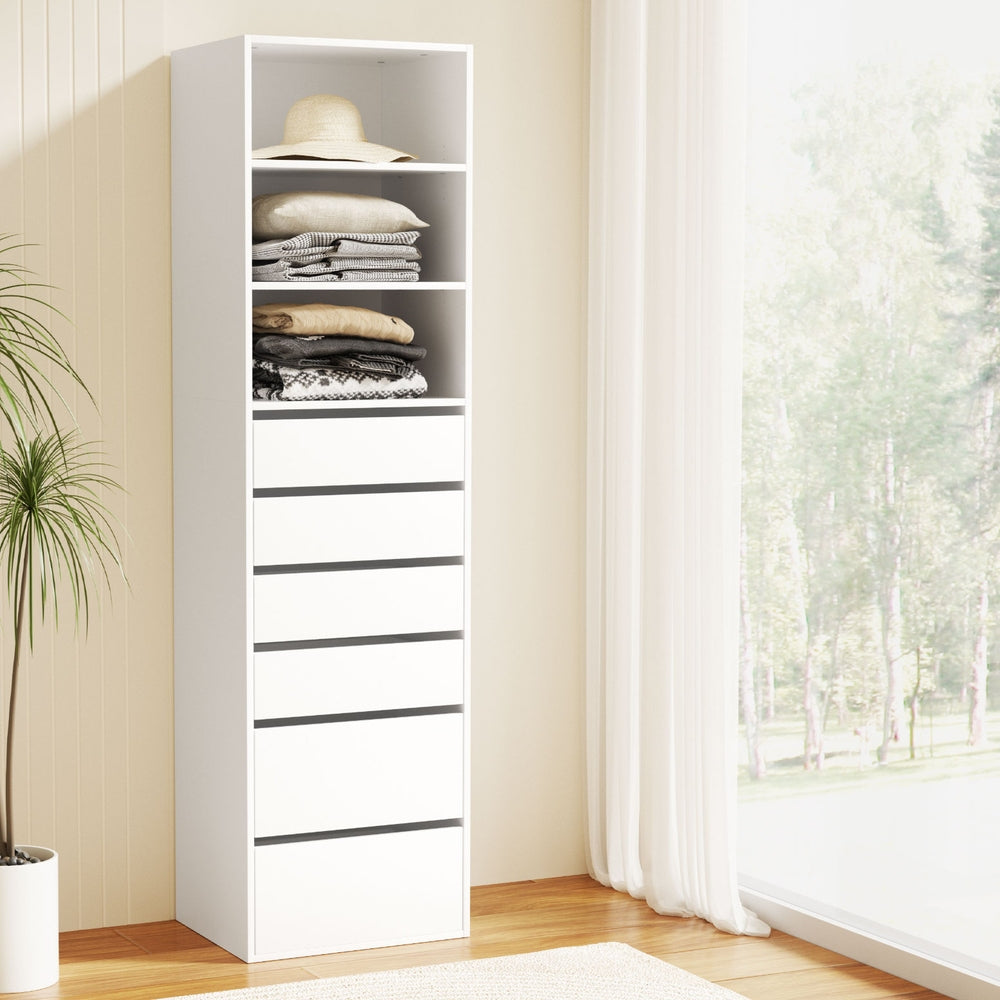 Chest of Drawers – 6 Spacious Drawers, White Tallboy Cabinet