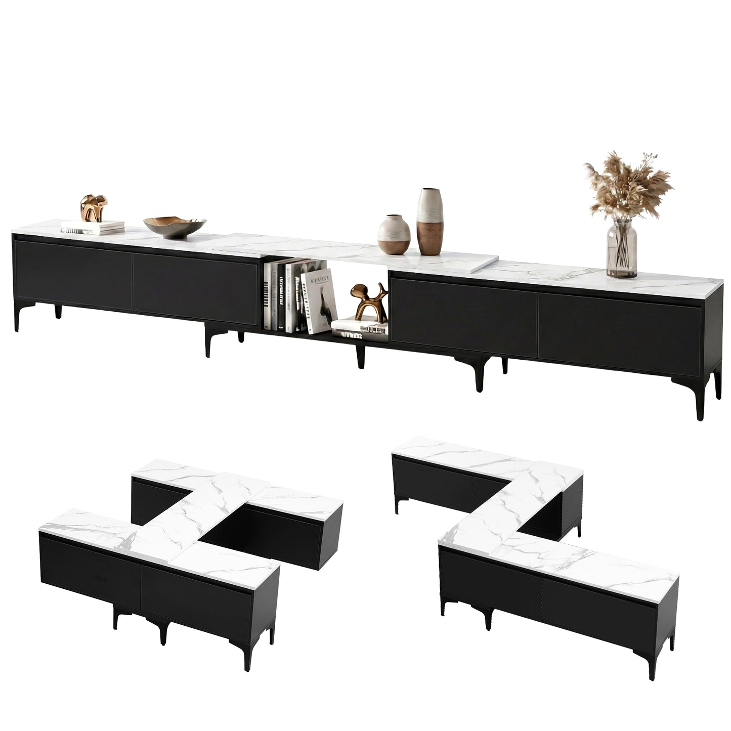 Extendable TV Cabinet – Adjustable Length, Black Finish