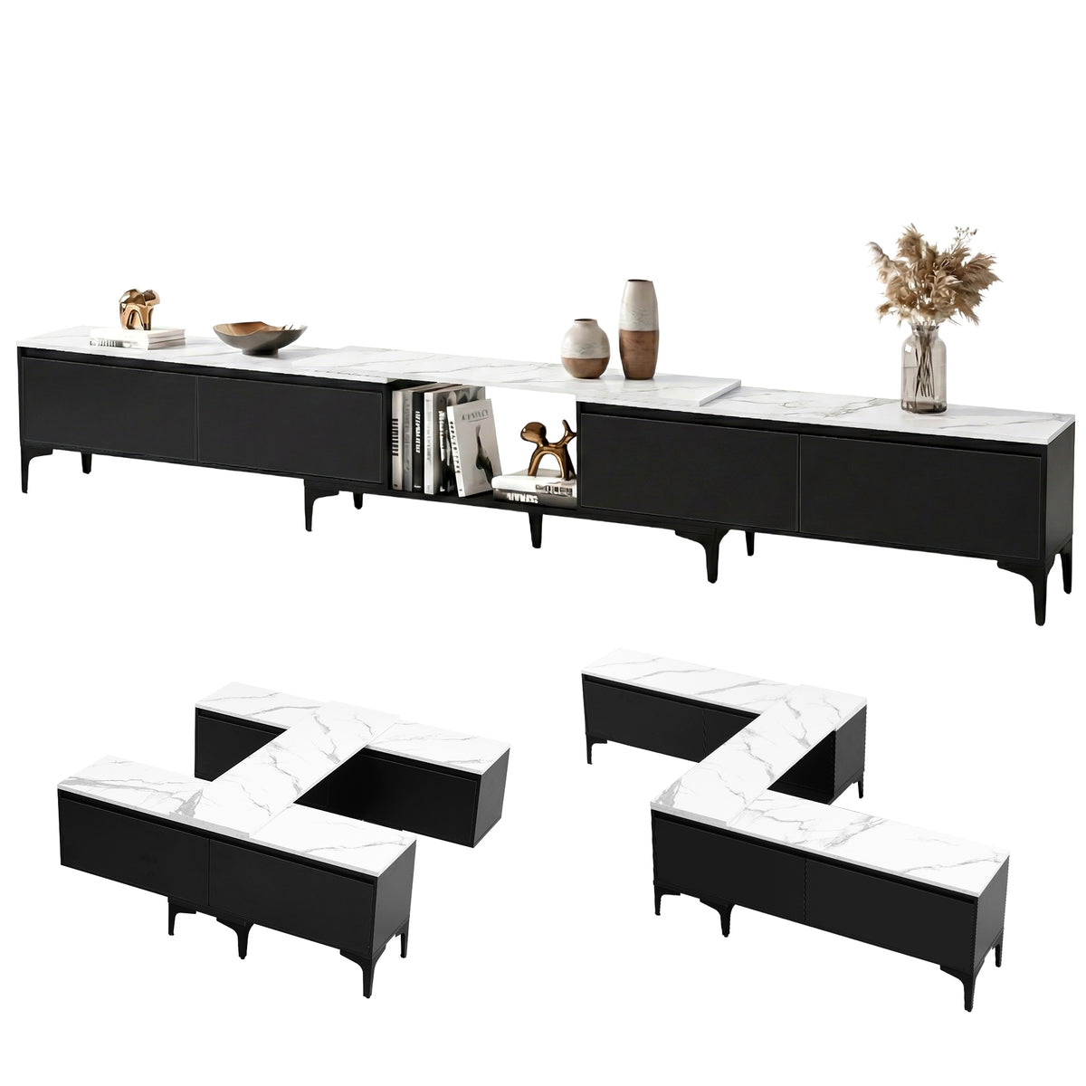 TWSC TV Cabinet Entertainment Unit Stand Extendable Black