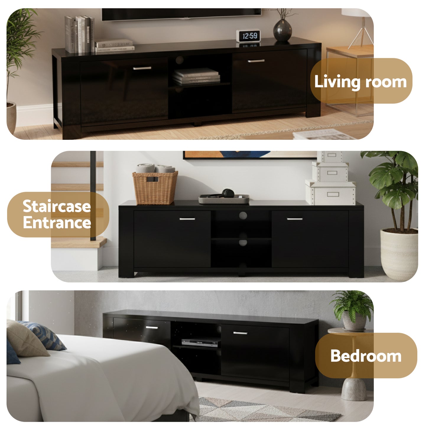Entertainment Unit – Contemporary Design, Black, 160cm