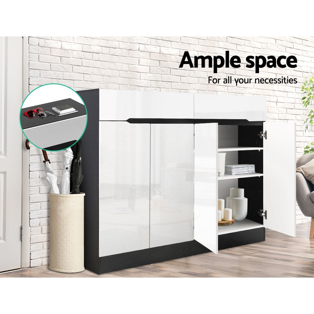 Shoe Rack Cabinet with Drawer – Adjustable Shelves, White 120cm