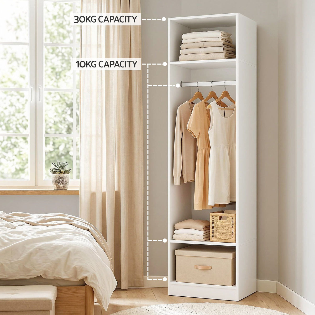 TWSC 2X Wardrobe Clothes Closet Storage Organiser Shelf White