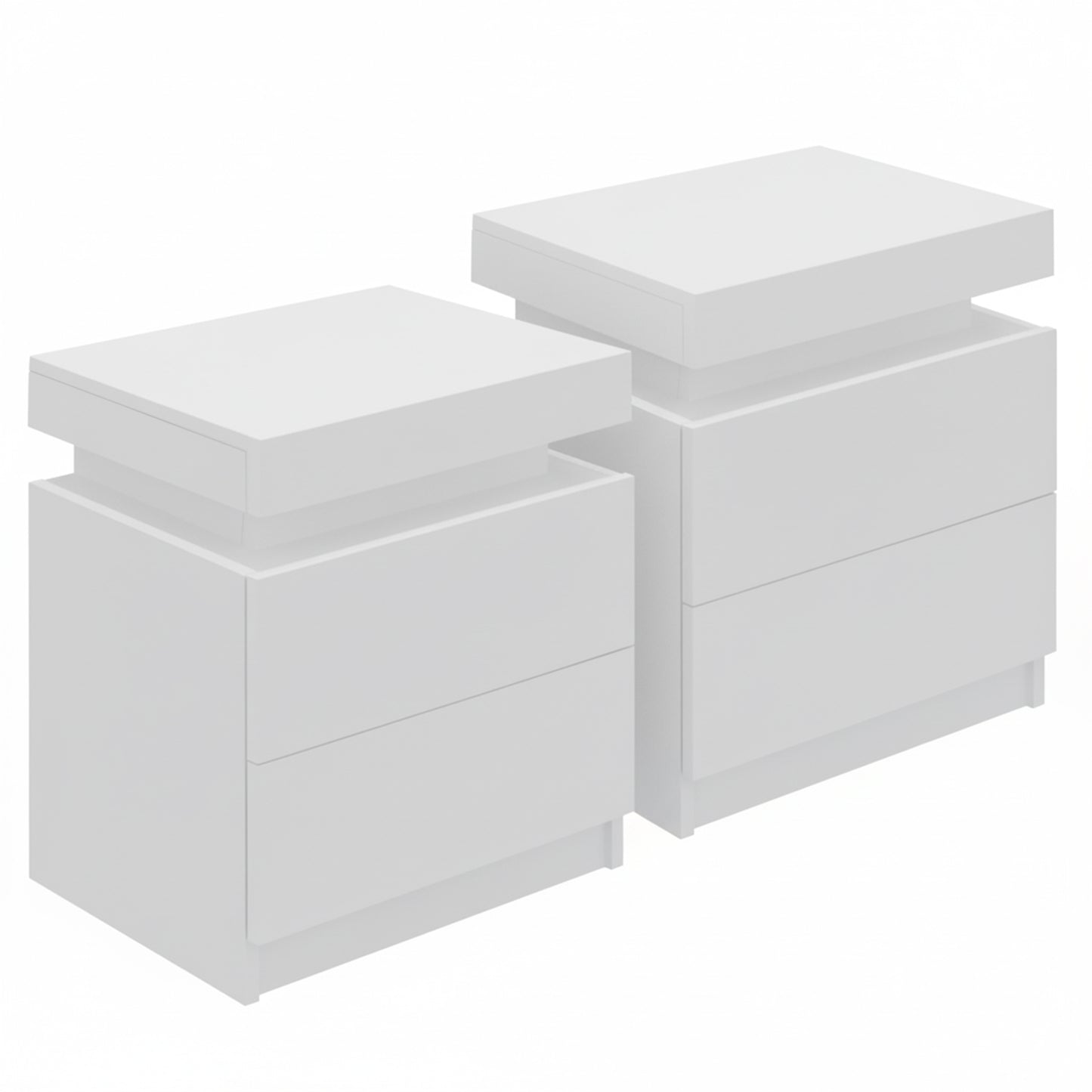 Bedside Table with Lift-Up Storage and 2 Drawers – White, Particle Board