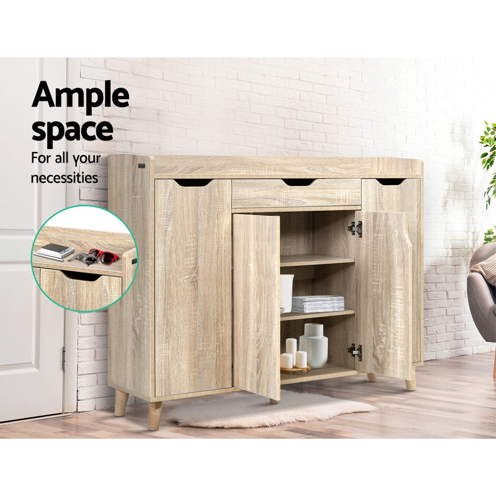 Shoe Rack Cabinet – Adjustable Shelves, Pine Finish