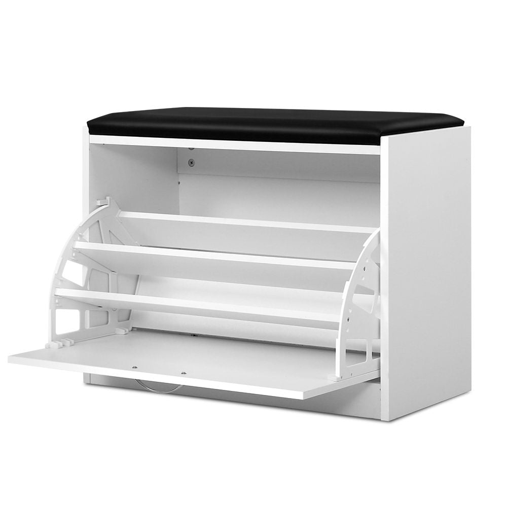 Shoe Storage Bench – 15-Pair Capacity, White PU Leather Seat