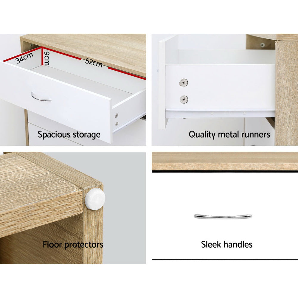 Chest of Drawers – 4 Spacious Drawers, White and Oak Finish