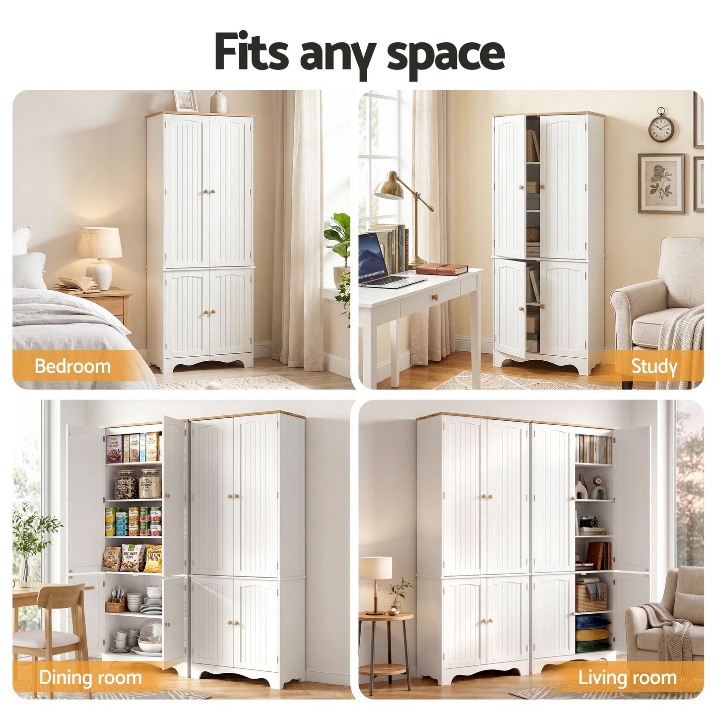 TWSC 2x Buffet Sideboard Pantry Cabinet Cupboard 6-Tiers Storage Shelves BERNE
