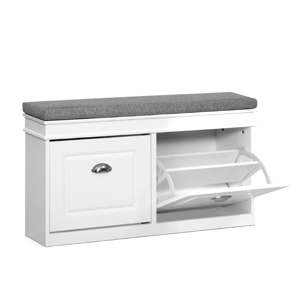 Shoe Cabinet Bench – Adjustable Storage, White E1 MDF