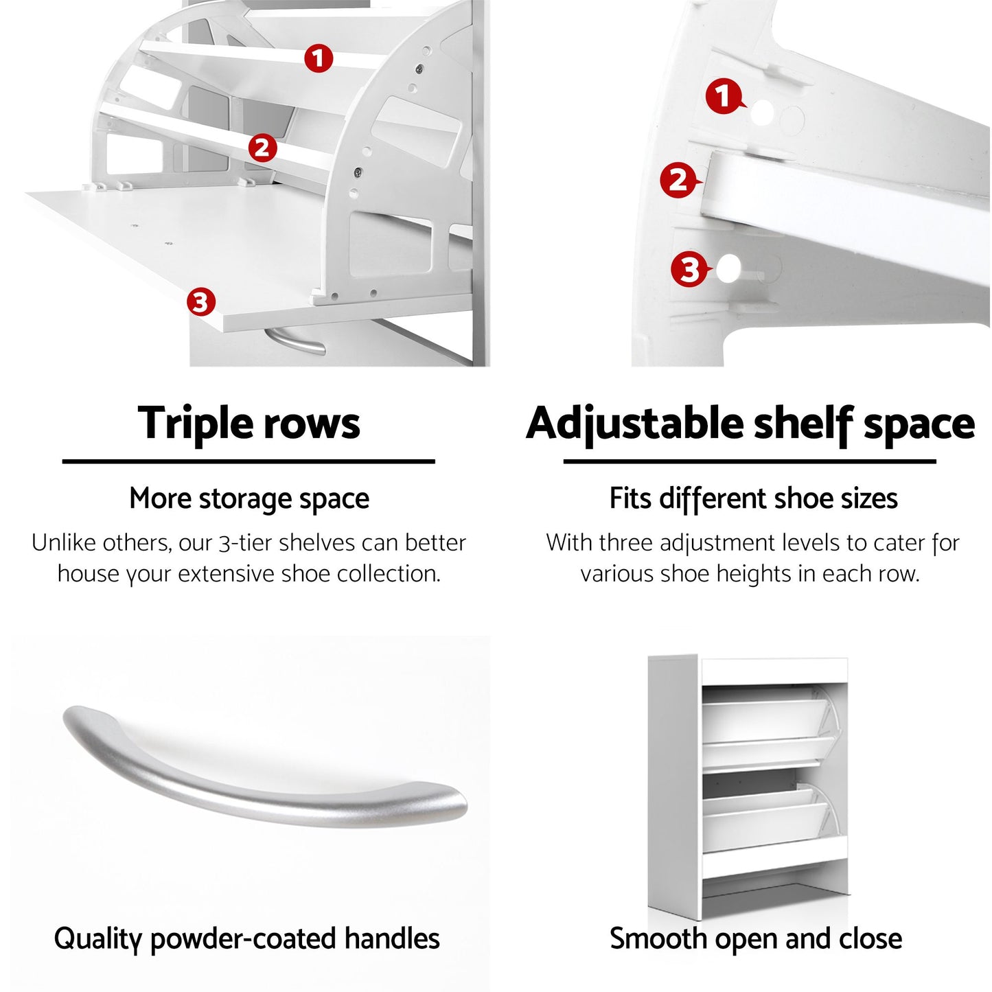 TWSC 2x Shoe Cabinet Storage Organiser 2 Flip Drawer White