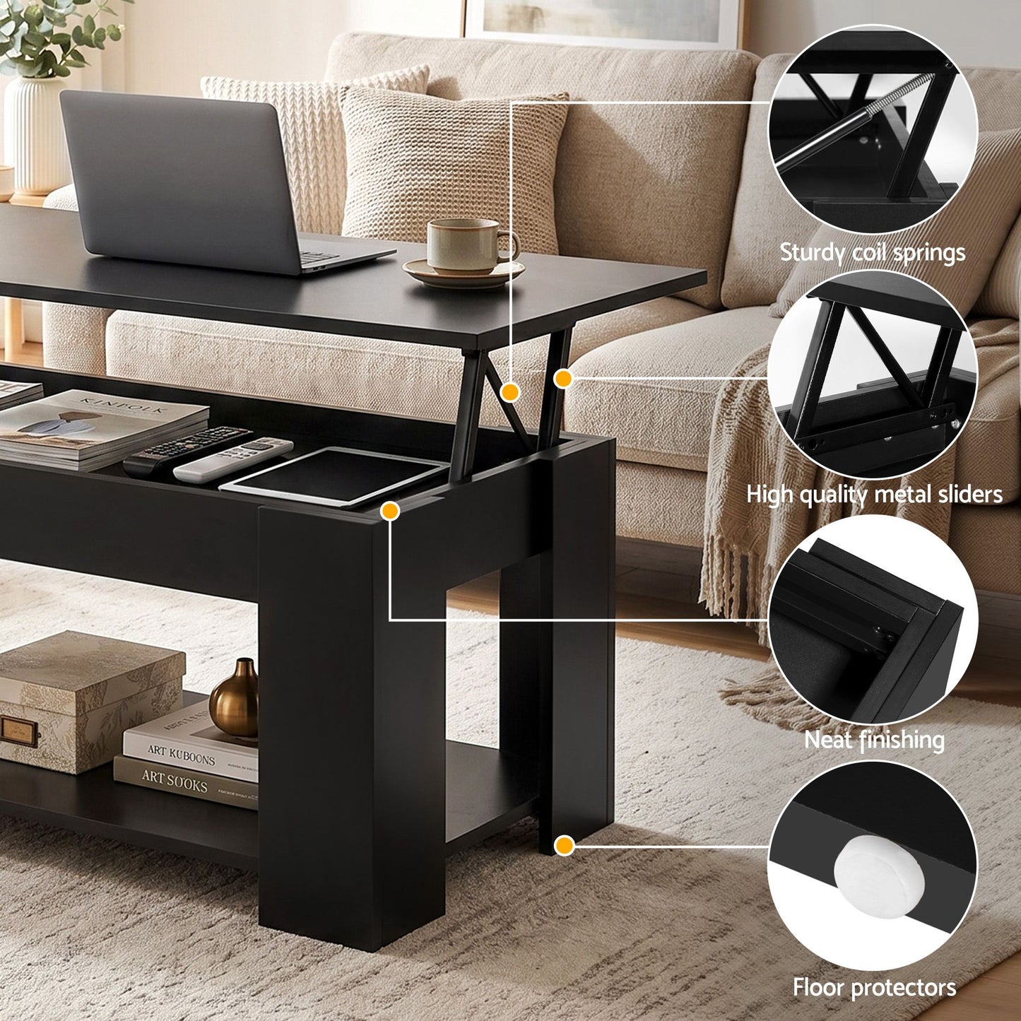 TWSC TV Unit & Coffee Table Set Storage Cabinet Black