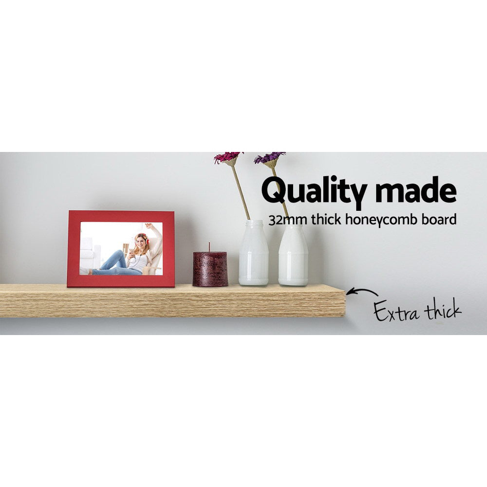 Sturdy oak floating wall shelf set in three sizes, modern furniture for living room storage by The Willow Stone Collective.