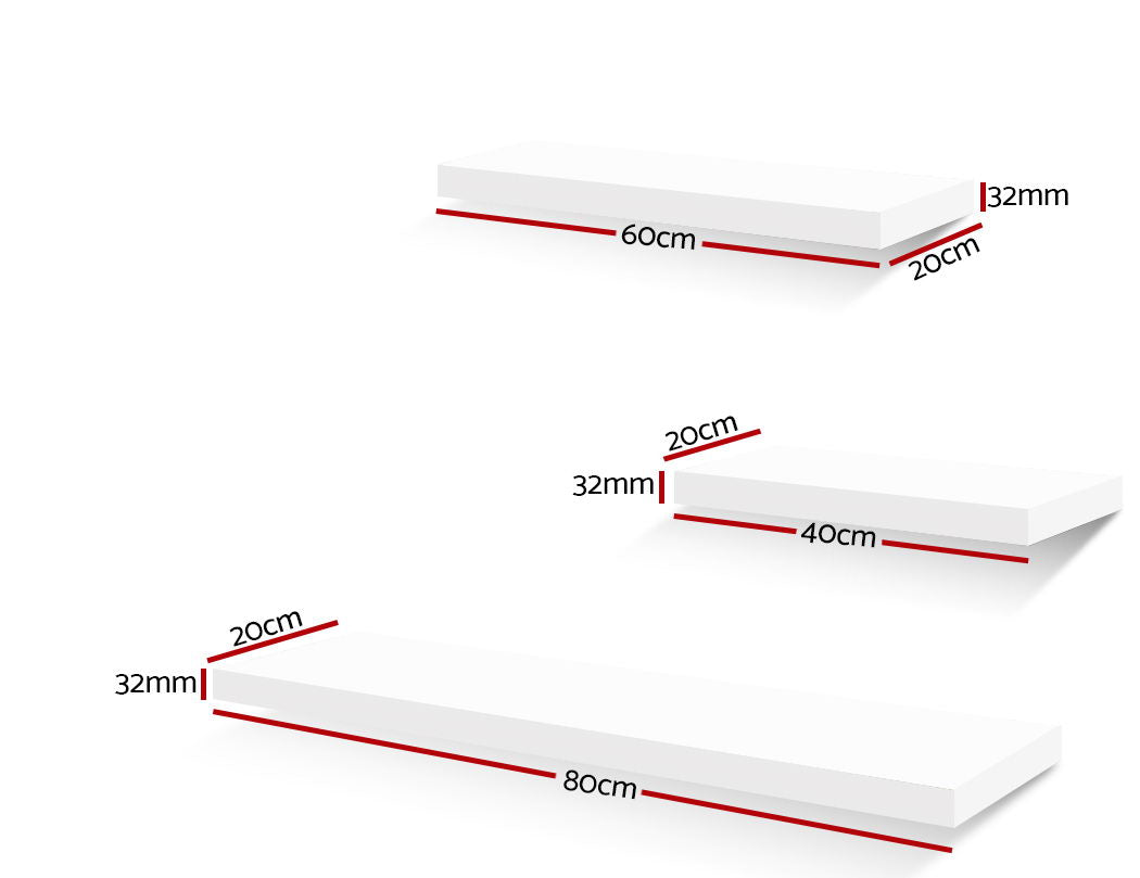 Floating Wall Shelf Set – White, 3-Piece Modern Display