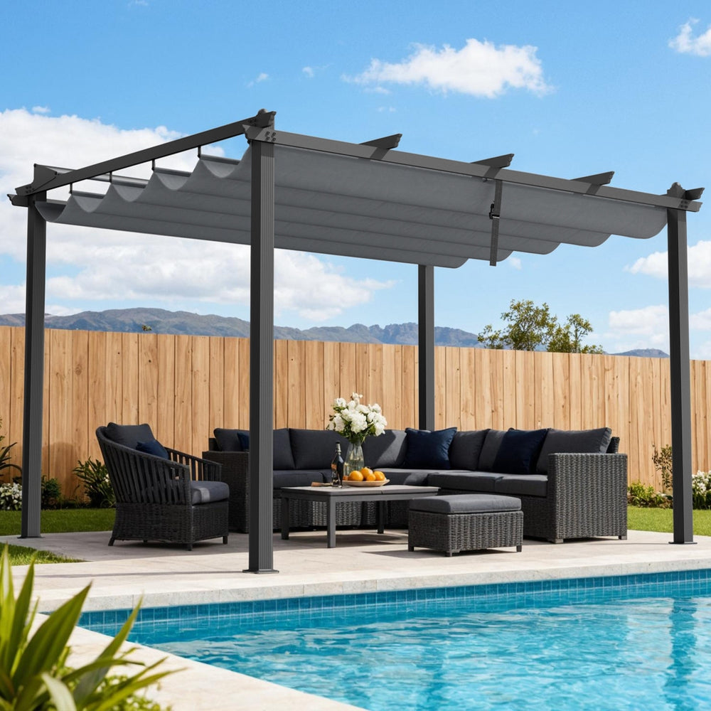 Gazebo with Adjustable Canopy – Aluminium Frame, 3x4m Grey