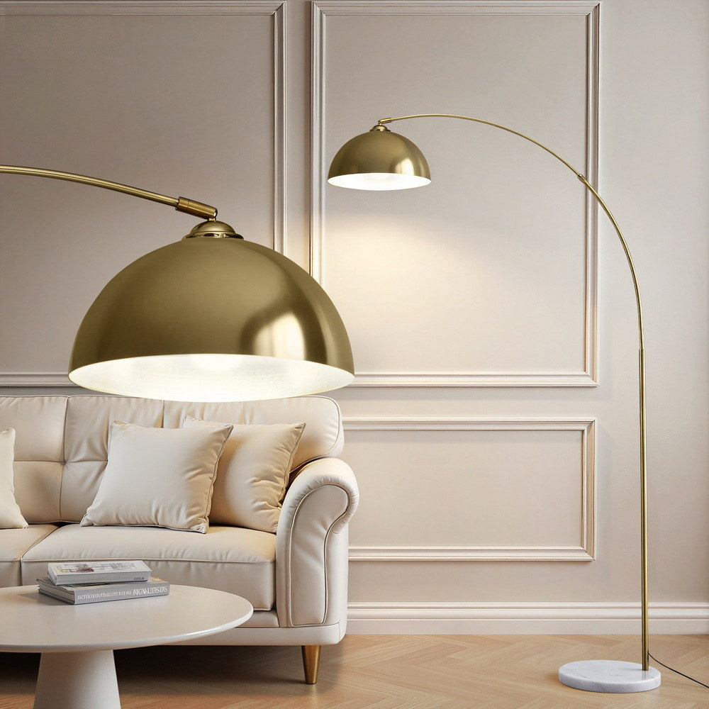 TWSC Modern Arched Floor Lamp Gold Brass Standing Heavy-Duty Marble Base for Living Room Bedroom