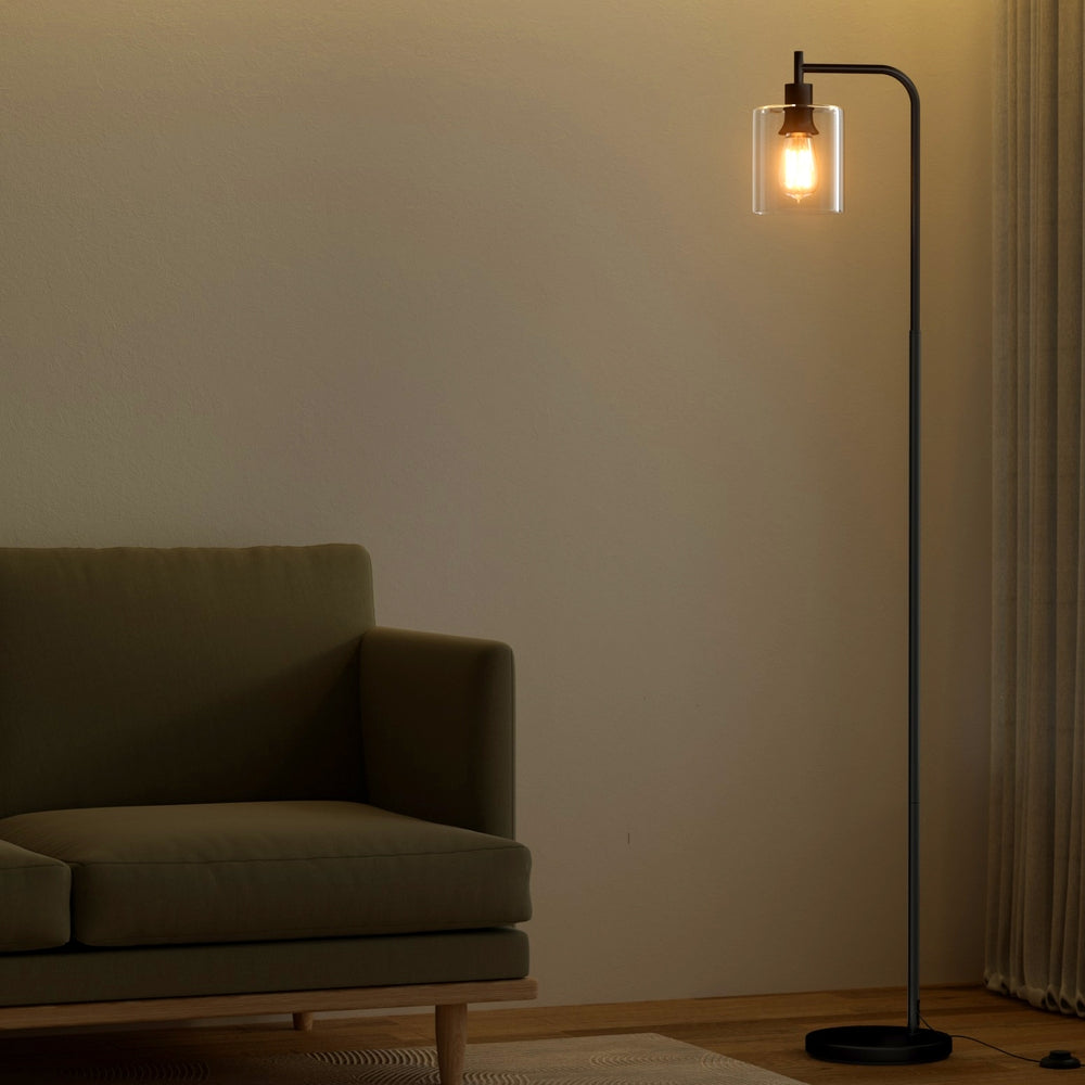 Floor Lamp – Glass Shade, Black Metal, Modern Design