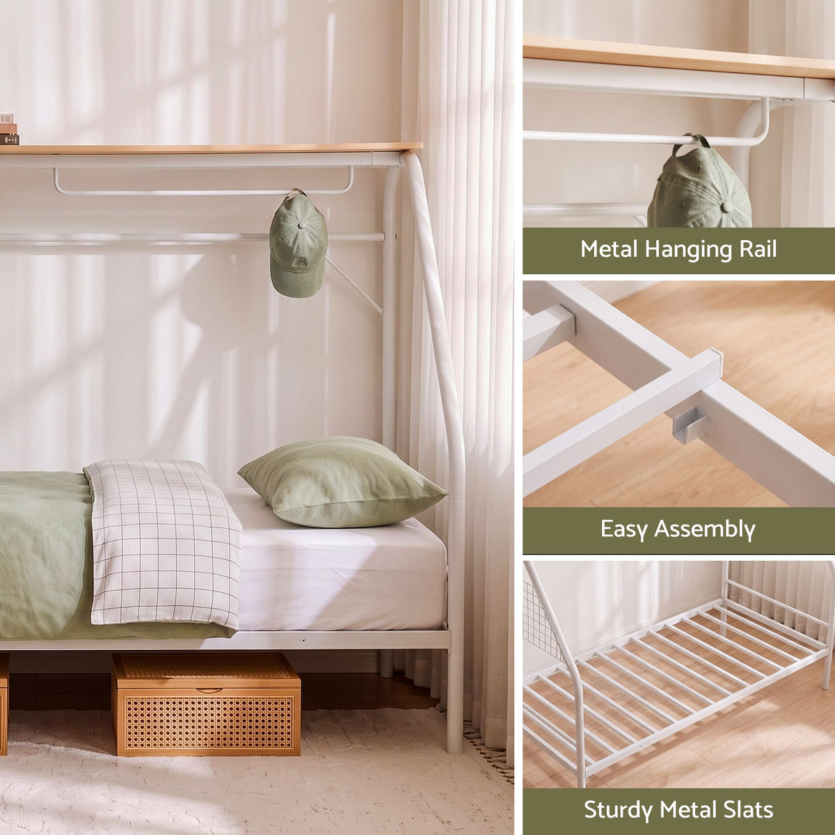 TWSC Single House Bed Frame Metal Canopy Bed Storage Shelf for Kids White