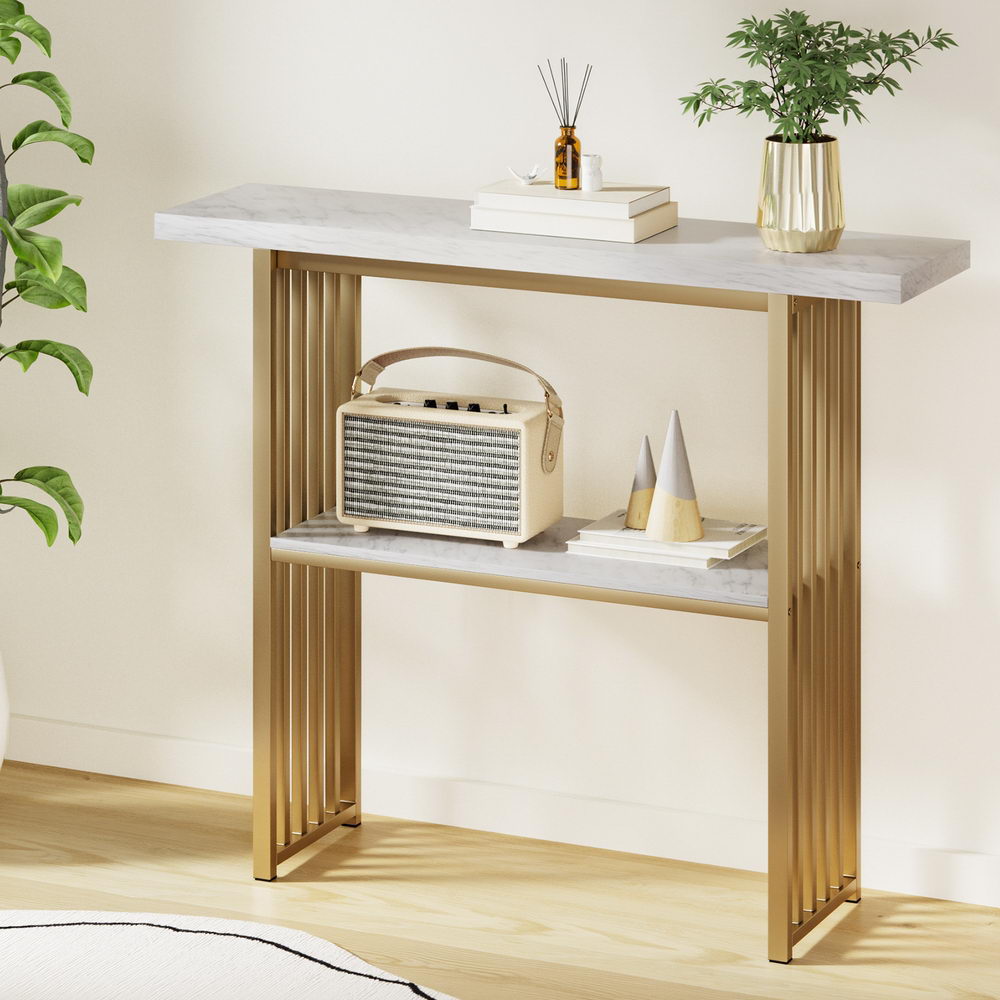 TWSC Console Table Marble Effect White&Gold